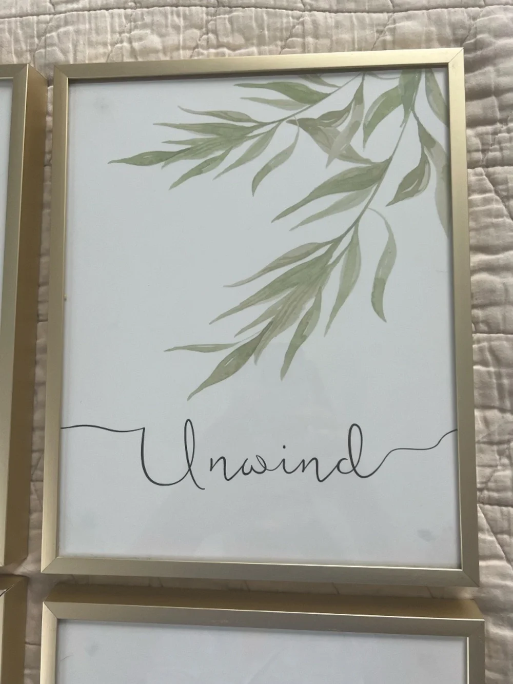 Gold-framed wall art, set of 4 (Relax, Breathe, Soak & Unwind)